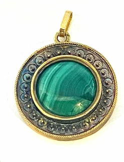 Pendentif Or jaune cabochon de Malachite