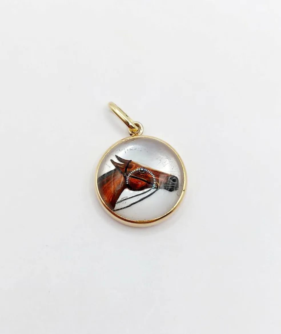 Pendentif or jaune, cristal d'Essex tête de cheval (circa 1900)