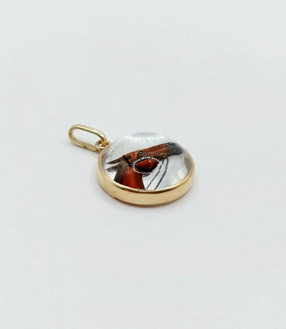Pendentif or jaune, cristal d'Essex tête de cheval (circa 1900)