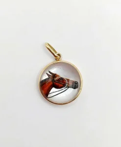 Pendentif or jaune, cristal d'Essex tête de cheval (circa 1900)