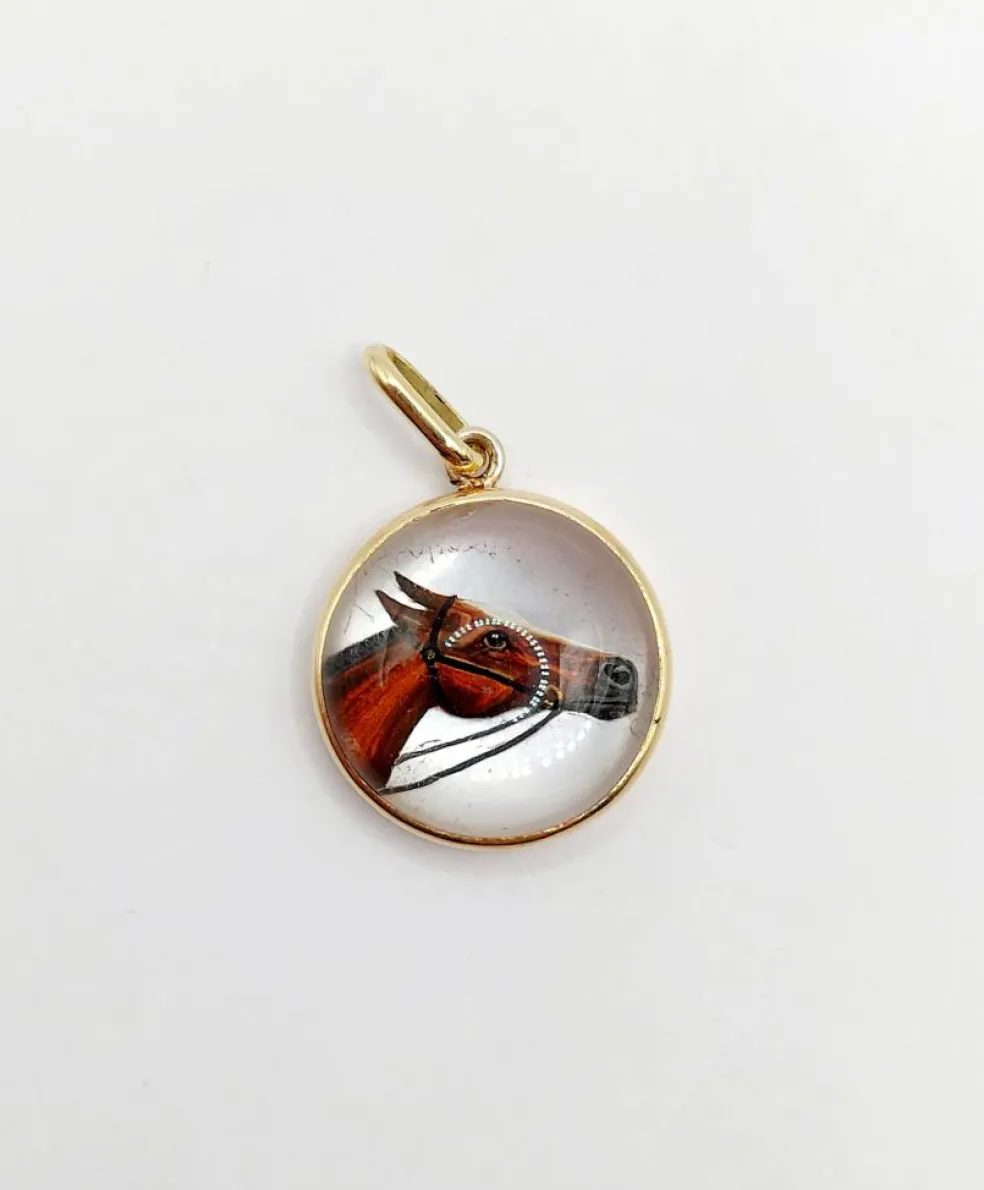 Pendentif or jaune, cristal d'Essex tête de cheval (circa 1900)