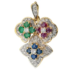 Pendentif Or jaune Diamant, Rubis, Saphir