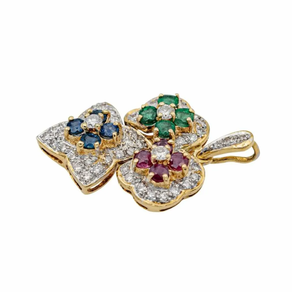 Pendentif Or jaune Diamant, Rubis, Saphir