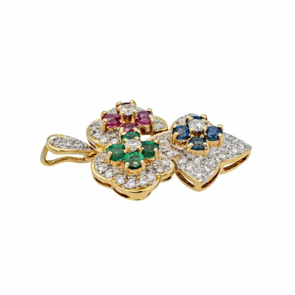 Pendentif Or jaune Diamant, Rubis, Saphir