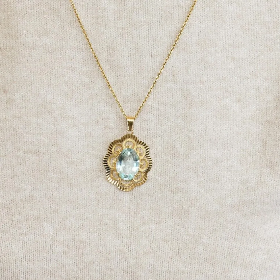 Pendentif or jaune et aigue-marine