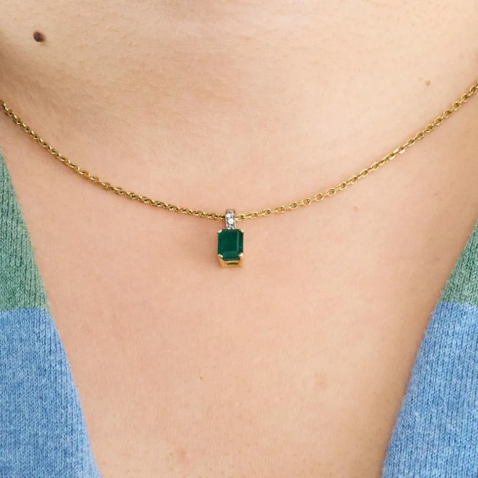 Pendentif or jaune et gris, diamants et émeraude