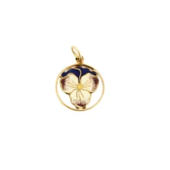 Pendentif or jaune et émail à décor de pensée