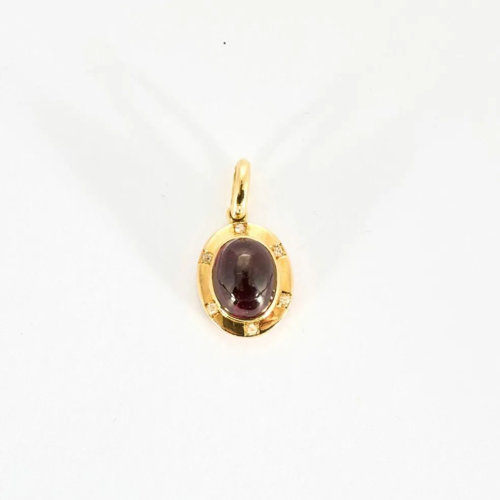Pendentif or jaune grenat cabochon diamants