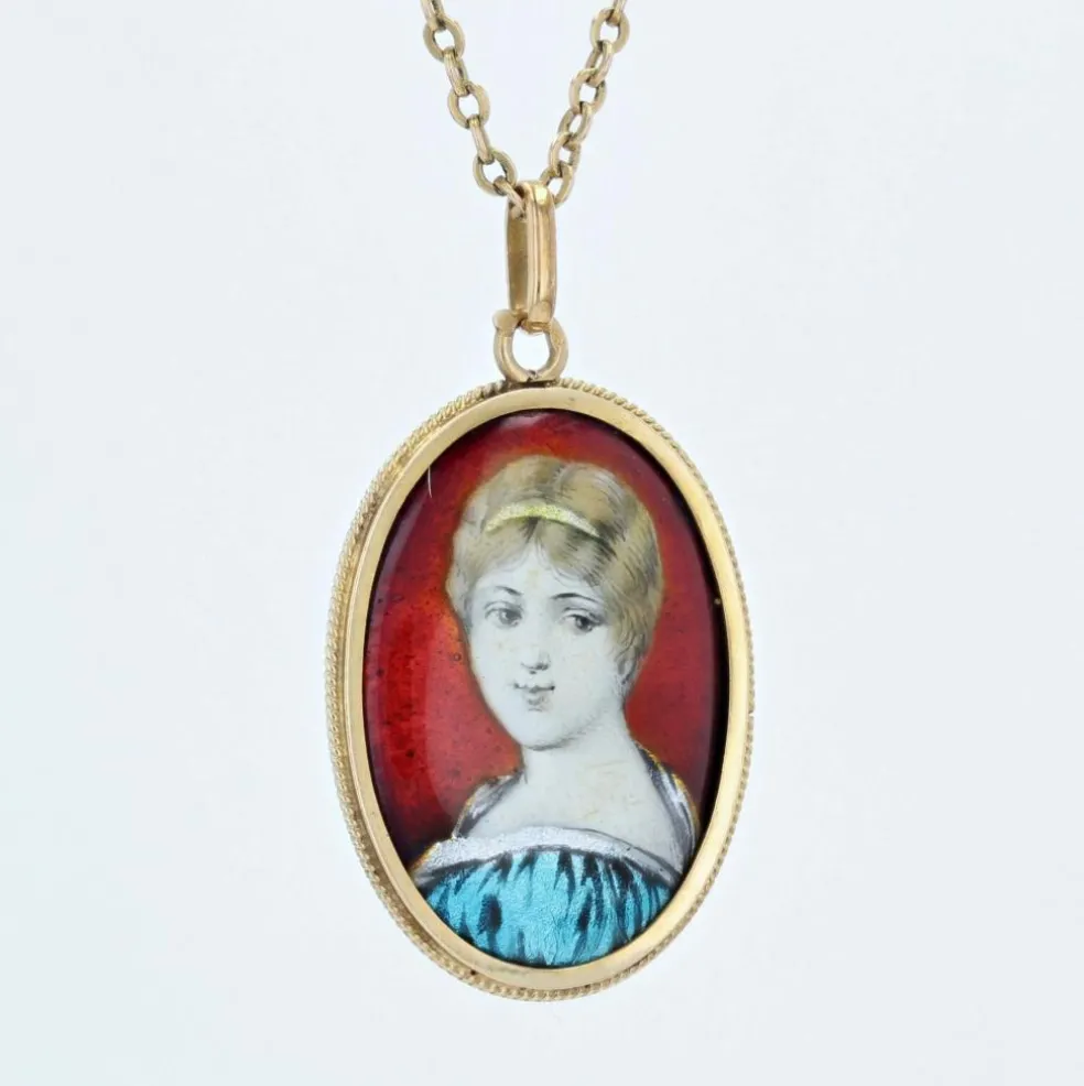 Pendentif or jaune émail de Limoges