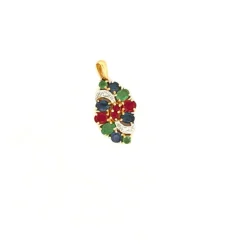 Pendentif or jaune émeraude, topaze, rubis et diamant