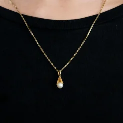 Pendentif or jaune perle de culture