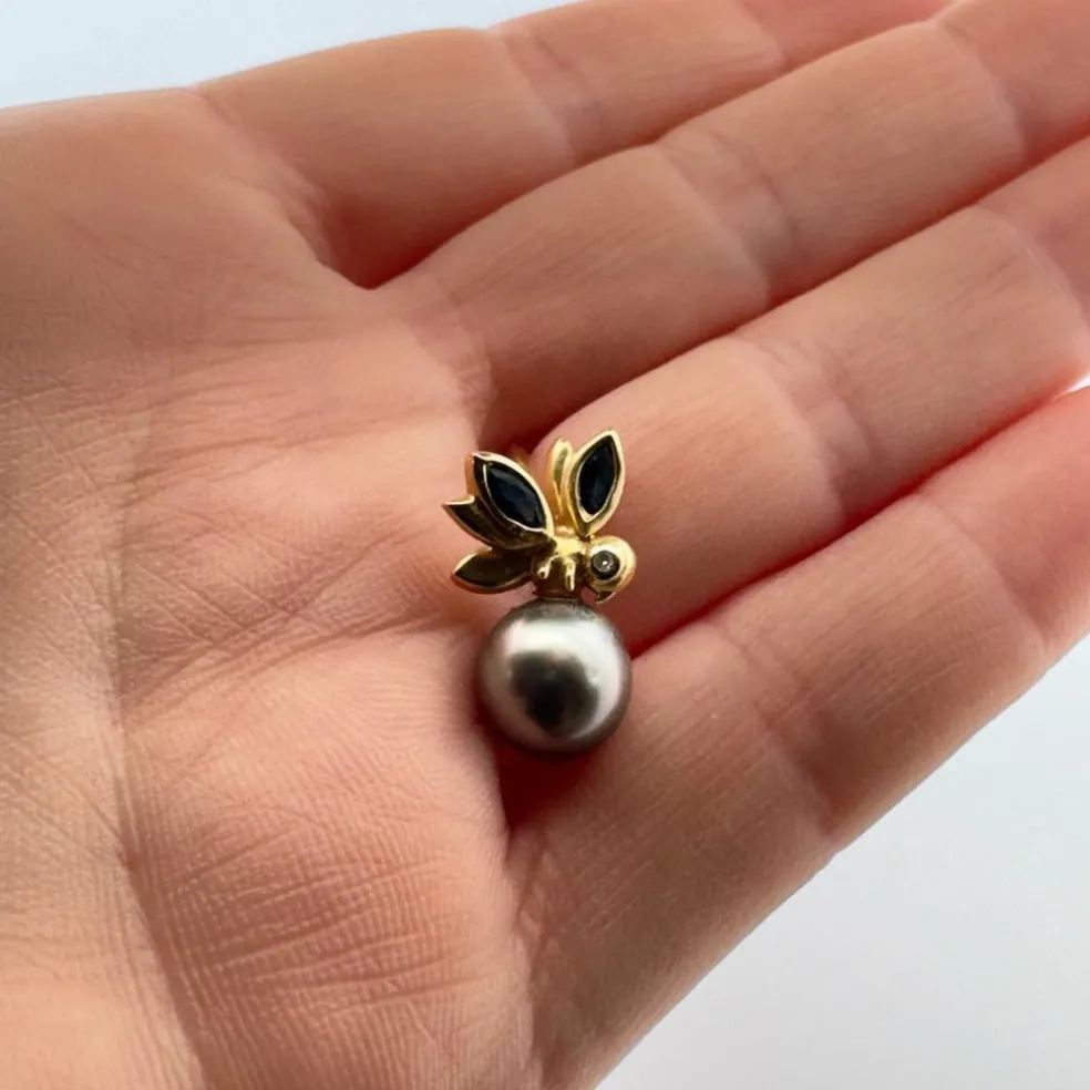 Pendentif Or Jaune Perle, Topazes & Diamant
