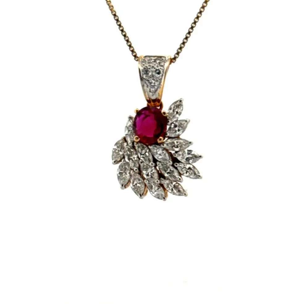 Pendentif or jaune rubis diamants