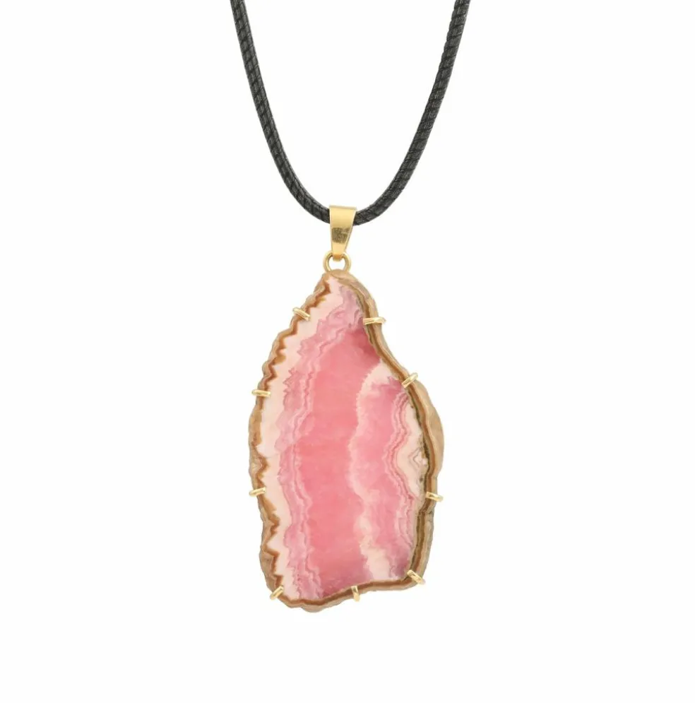 Pendentif or jaune tranche rhodochrosite