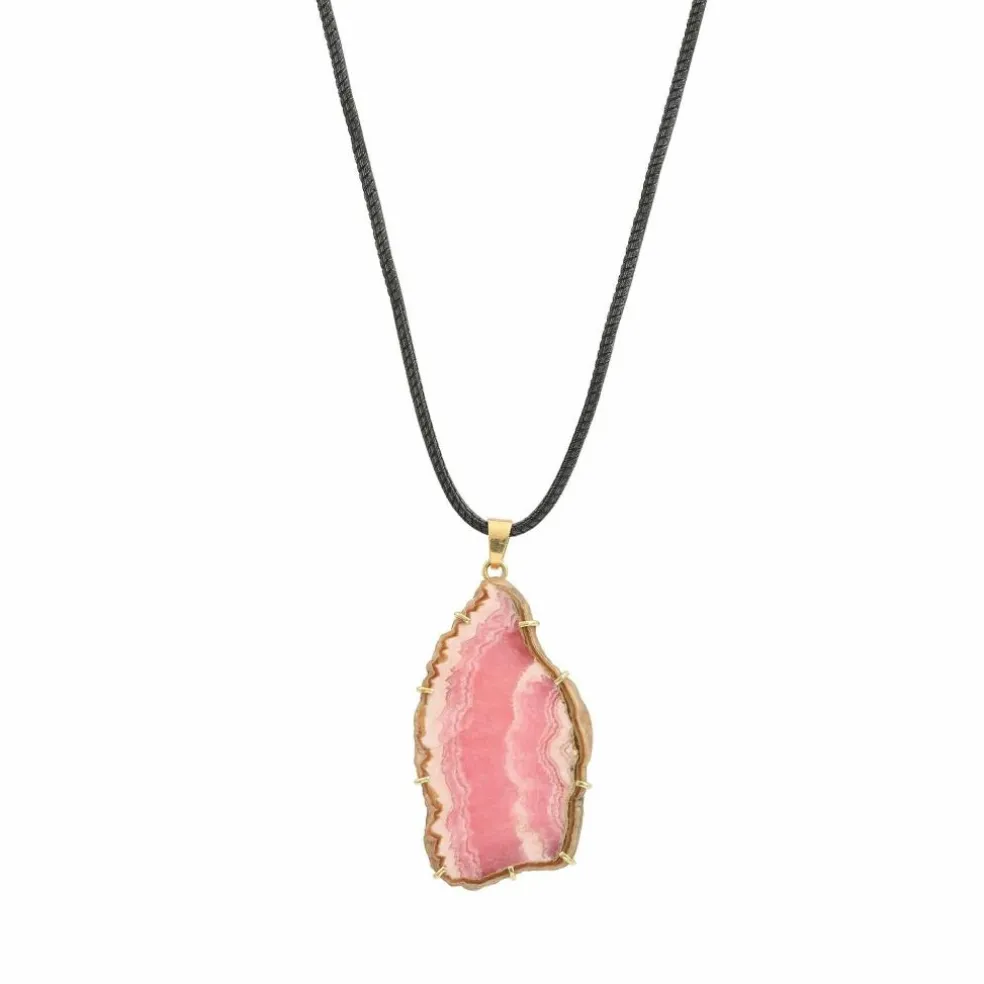 Pendentif or jaune tranche rhodochrosite
