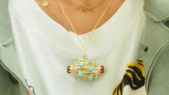 Pendentif Or jaune Turquoises