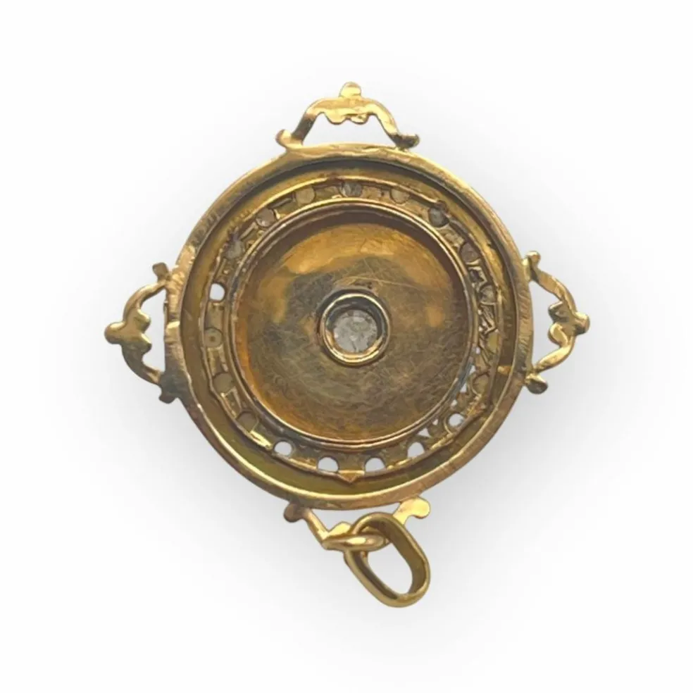 Pendentif or rose ancien perles et diamants