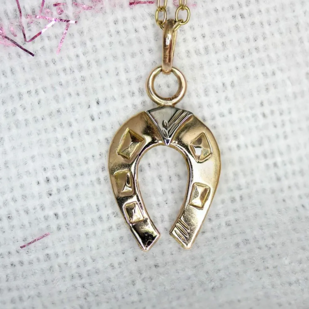 Pendentif or rose fer à cheval