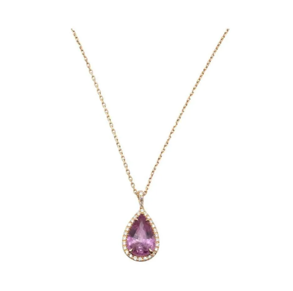 Pendentif Or Rose, Saphir Rose, Diamants