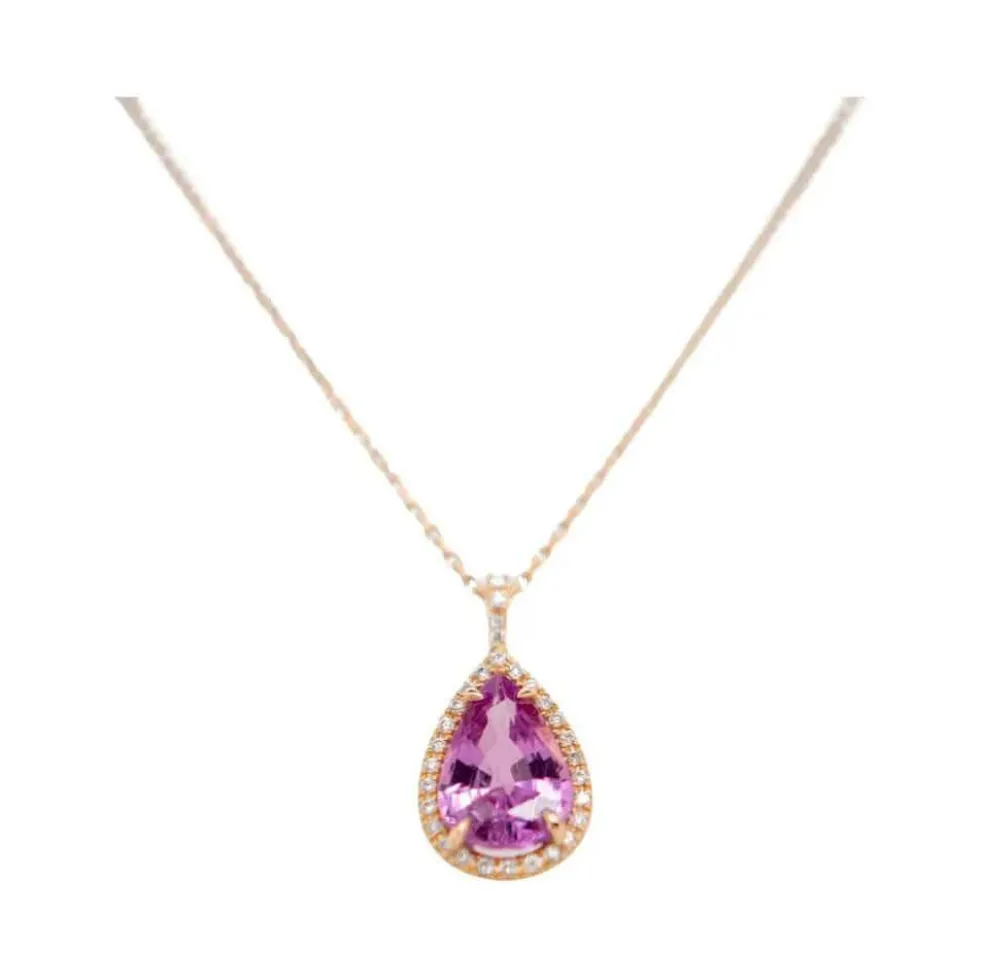 Pendentif Or Rose, Saphir Rose, Diamants