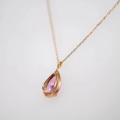 Pendentif Or Rose, Saphir Rose, Diamants