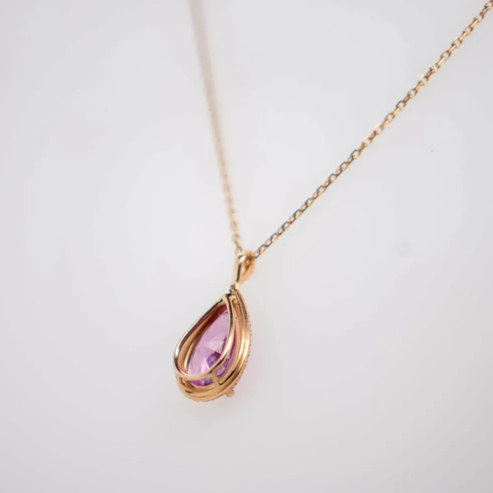 Pendentif Or Rose, Saphir Rose, Diamants