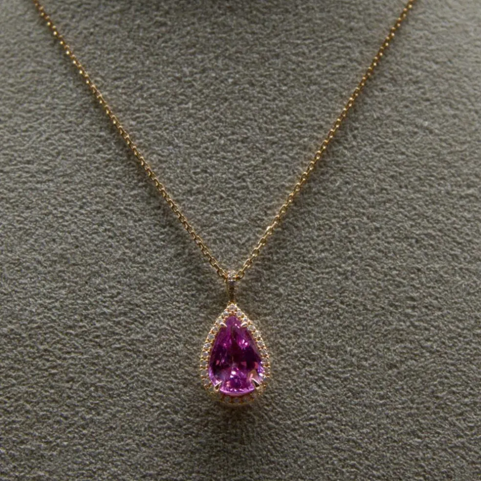 Pendentif Or Rose, Saphir Rose, Diamants