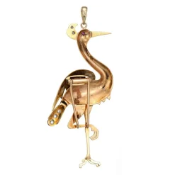 Pendentif ou broche flamant rose en or jaune et diamant