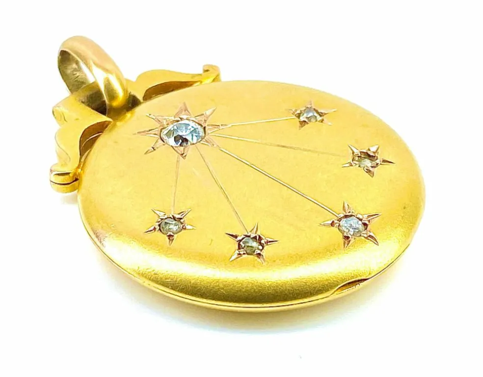 Pendentif ouvrant porte photo or jaune et 6 diamants