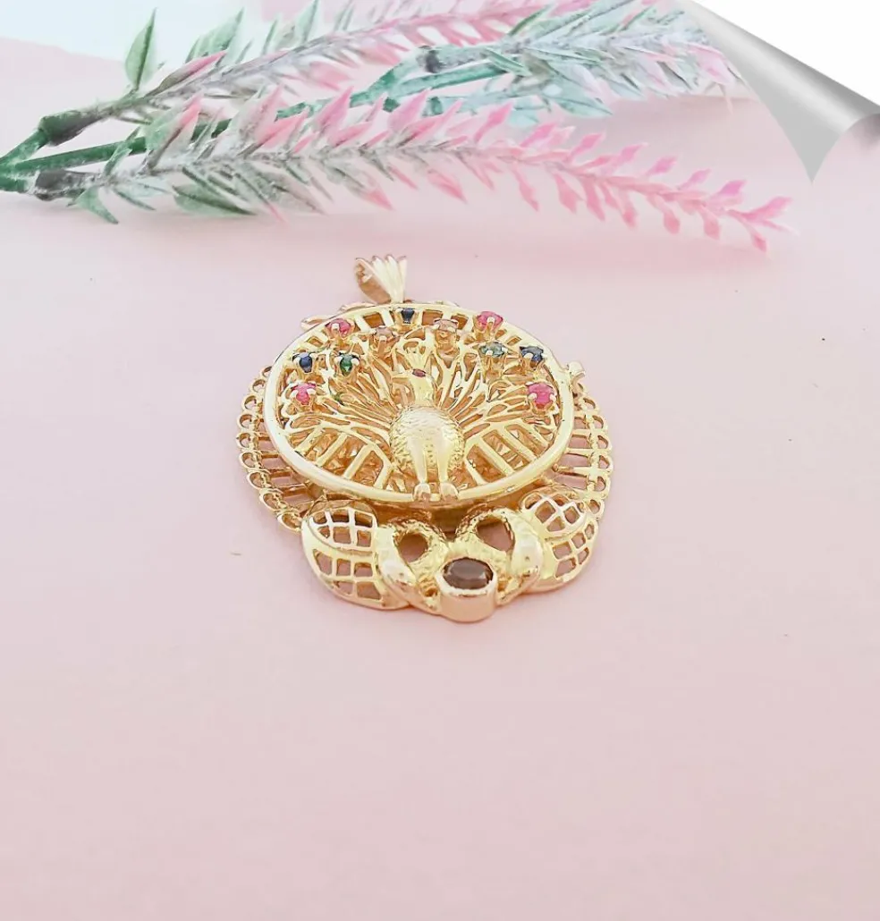 Pendentif Paon Pierres de couleur Or Jaune