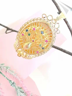 Pendentif Paon Pierres de couleur Or Jaune