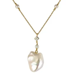 Pendentif Perle baroque, perles et diamant