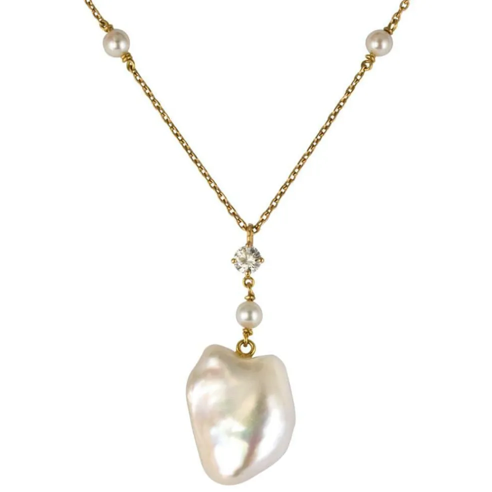 Pendentif Perle baroque, perles et diamant