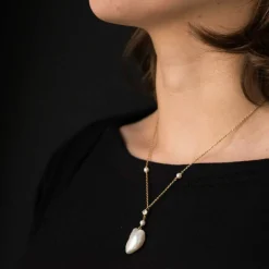 Pendentif Perle baroque, perles et diamant