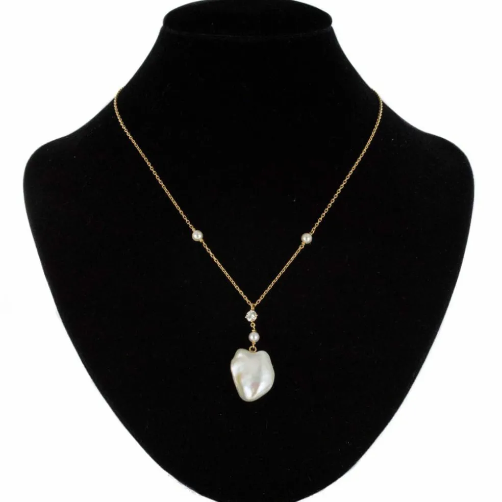 Pendentif Perle baroque, perles et diamant