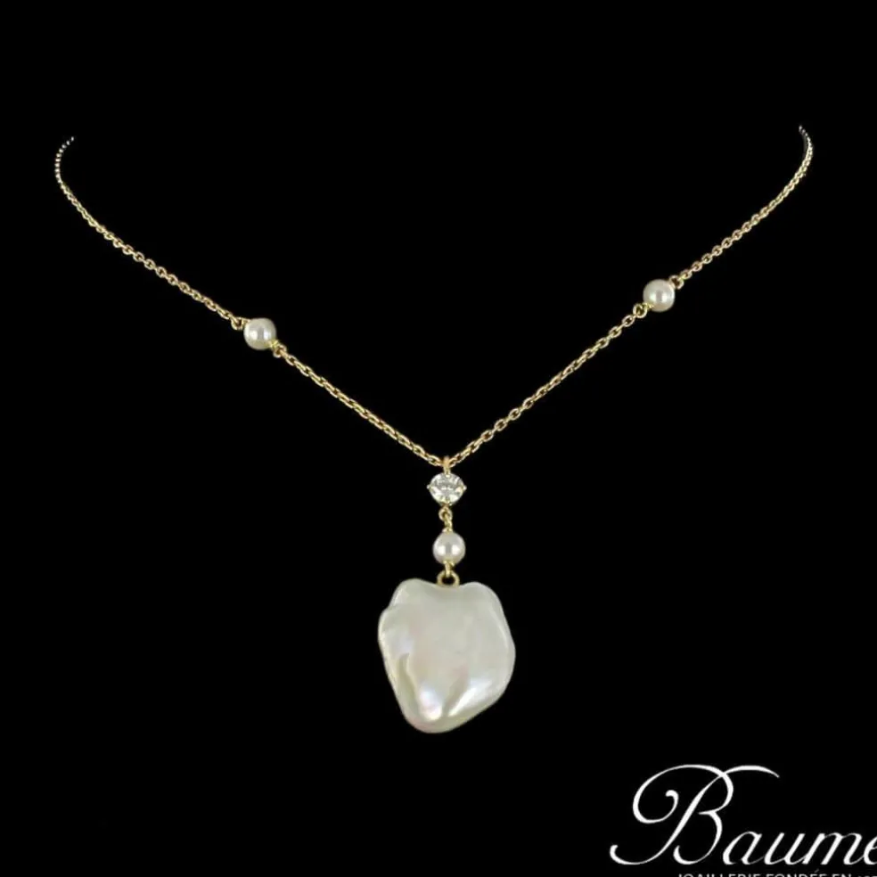 Pendentif Perle baroque, perles et diamant