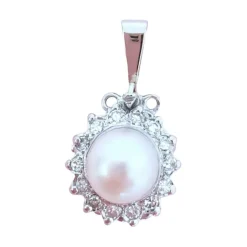 Pendentif perle de culture diamants or blanc