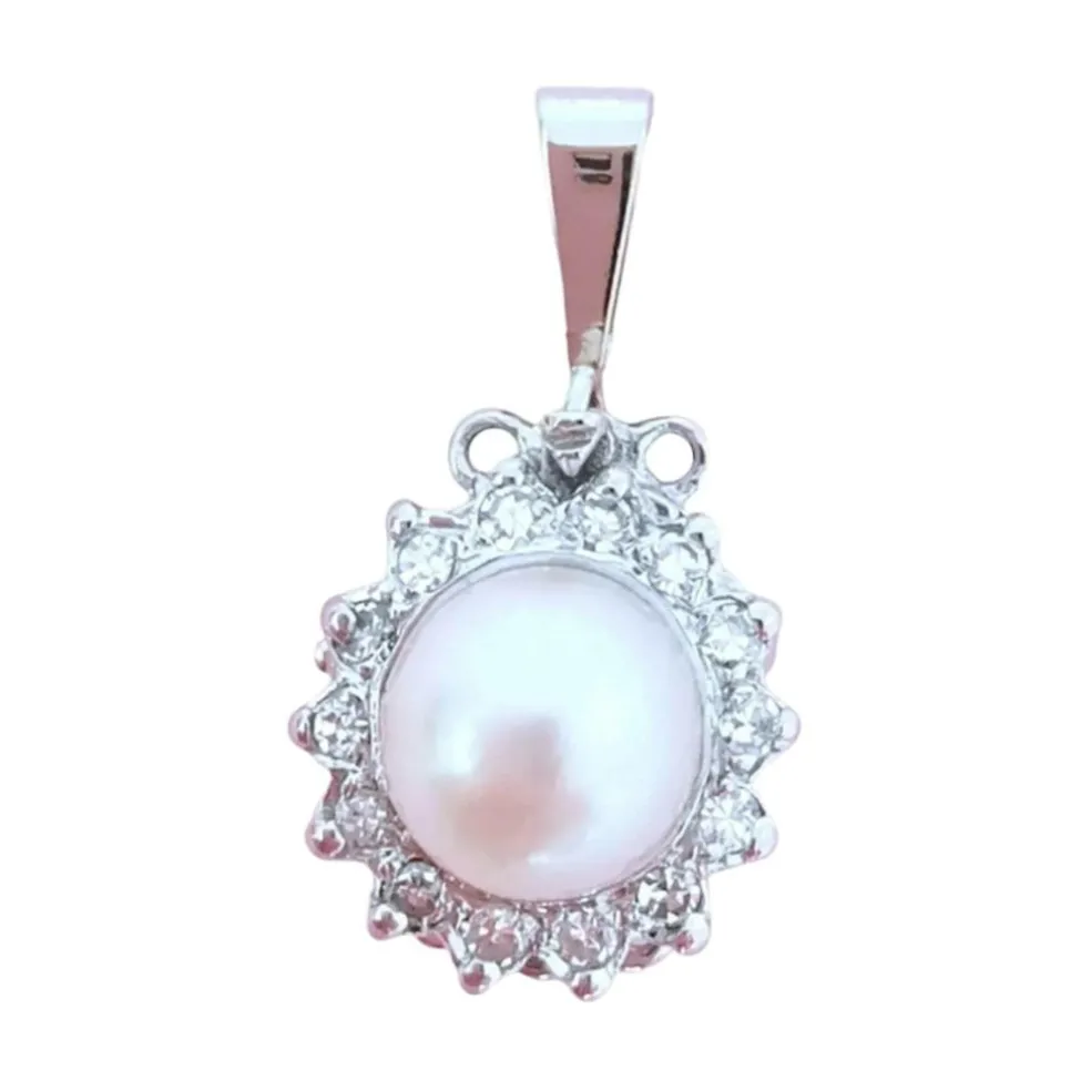 Pendentif perle de culture diamants or blanc