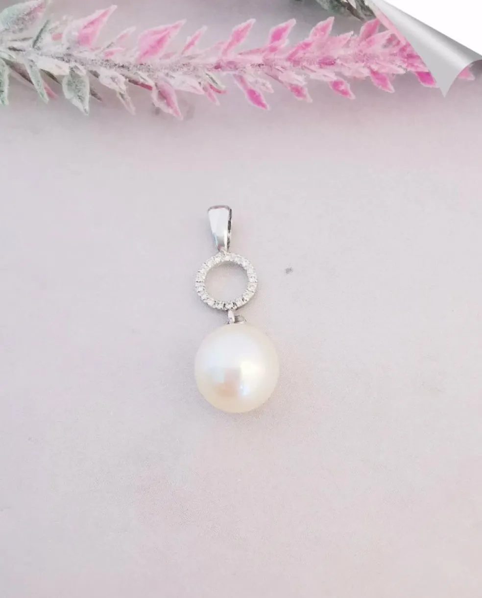 Pendentif Perle de Culture Diamants Or Blanc
