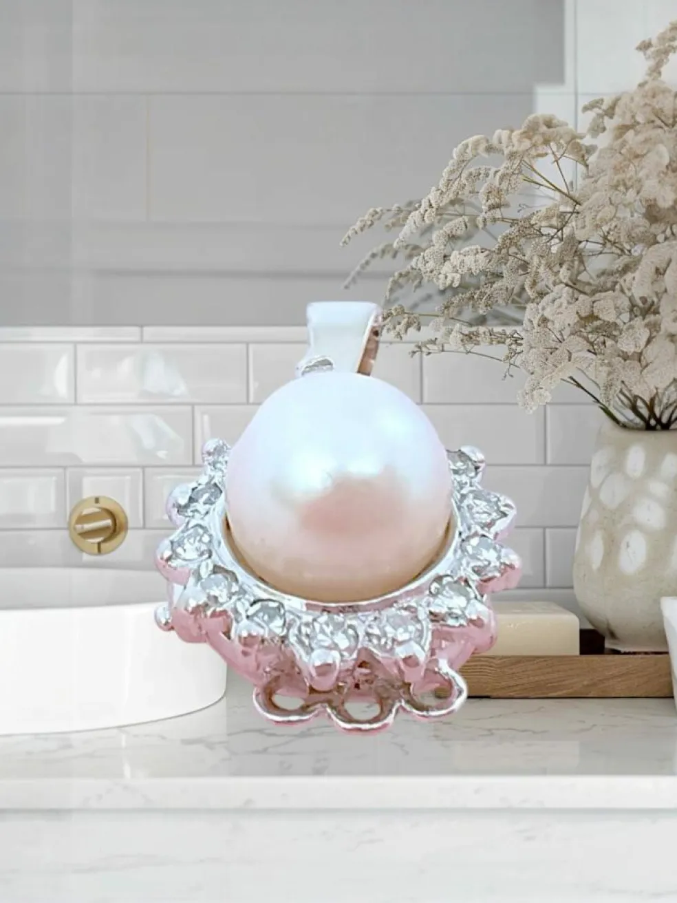 Pendentif perle de culture diamants or blanc