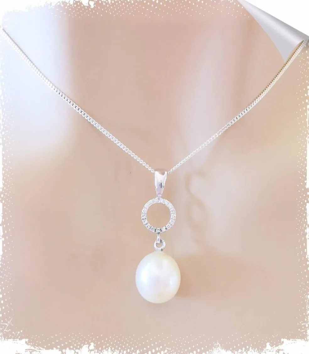 Pendentif Perle de Culture Diamants Or Blanc