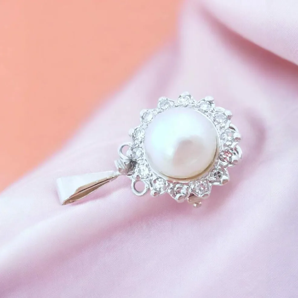Pendentif perle de culture diamants or blanc