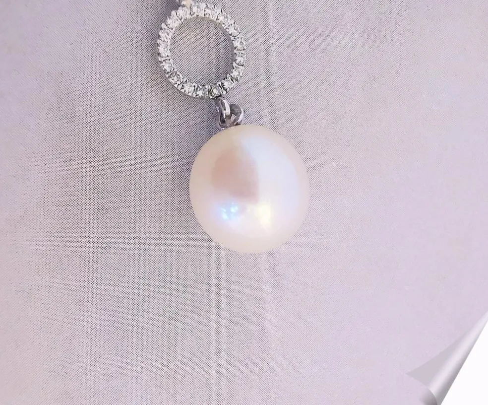 Pendentif Perle de Culture Diamants Or Blanc