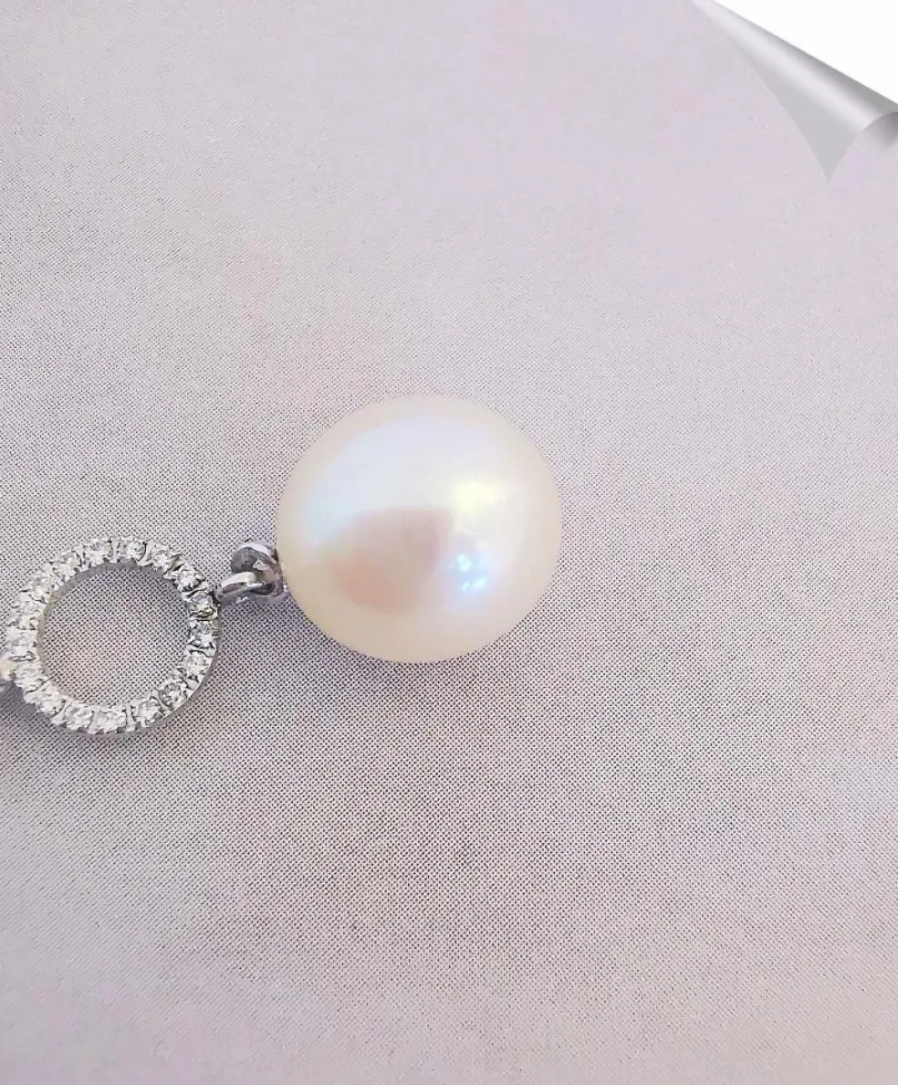 Pendentif Perle de Culture Diamants Or Blanc