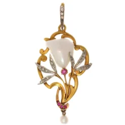 Pendentif perle, diamants, rubis