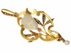 Pendentif perle, diamants, rubis