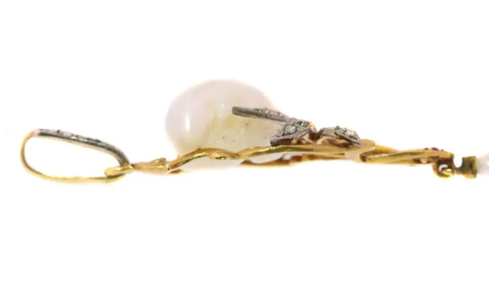 Pendentif perle, diamants, rubis
