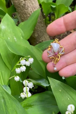 Pendentif perle, diamants, rubis