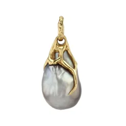 Pendentif perle grise baroque et or