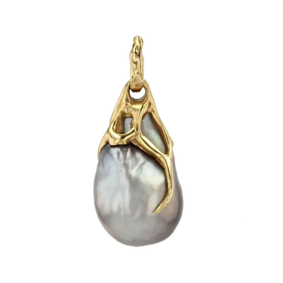 Pendentif perle grise baroque et or